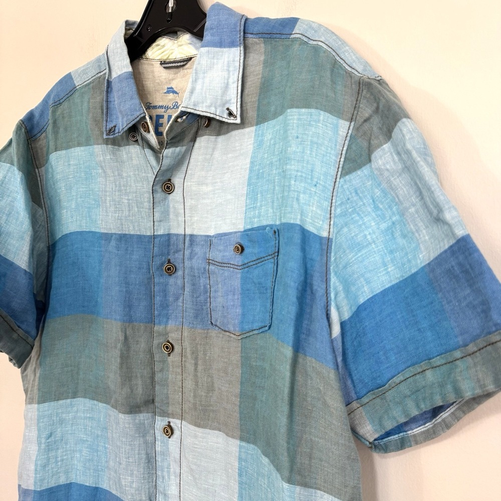 Tommy Bahama Blue Relax Island Modern Fit Short Sleeve Linen Shirt Size M